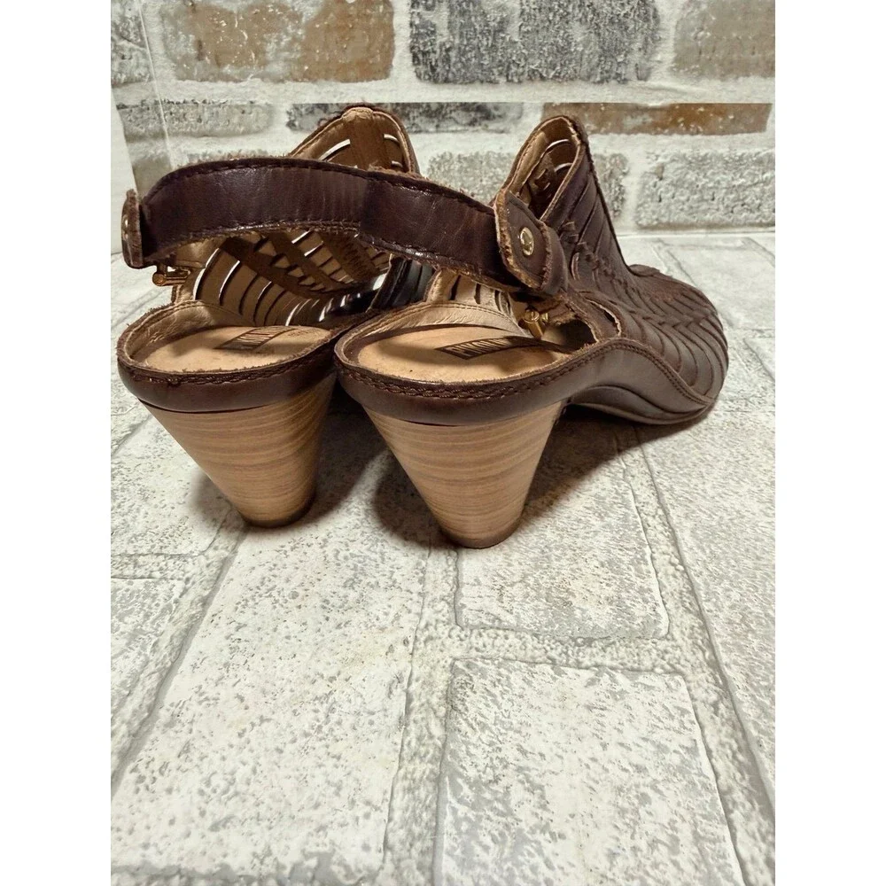 Pikolinos Java Leather Gladiator Heel Sandals Brown Stitch Mid Heel EU 37-6.5-7